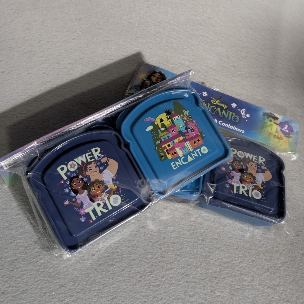 Disney Encanto Sandwich Containers 2-Pack Blue Plastic Power Trio Kids Lunch Box